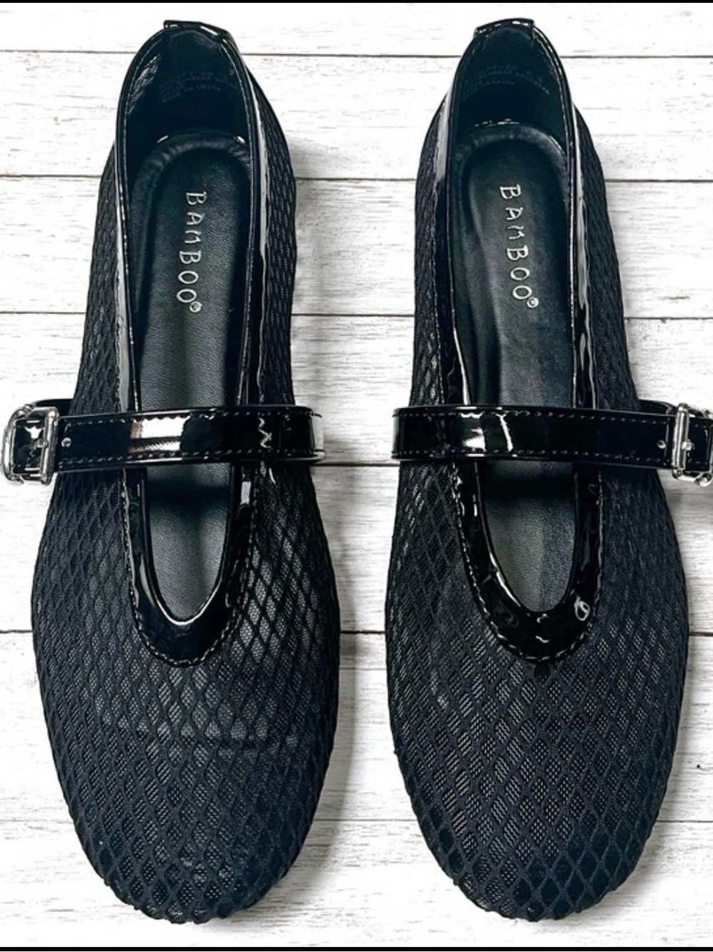 BAMBOO Black Quilted Mary Jane Flats with Patent Strap